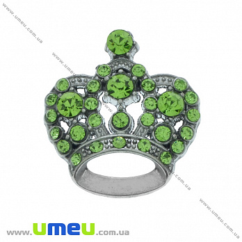 [Архів] Підвіска металева Корона зі стразами, Салатова, Темне срібло, 30х28х10 мм (POD-035085)