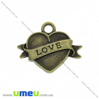 [Архів] Підвіска металева Серце, Антична бронза, 25х21 мм (POD-028310)