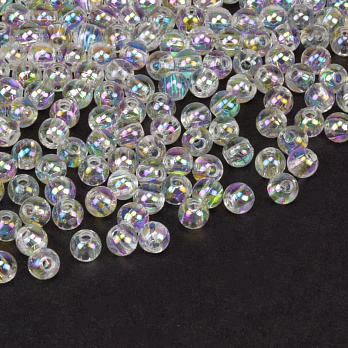 Намистини акрилові Прозорі райдужні, Круглі, 4 мм, Прозорі (BUS-059692)