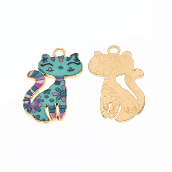 Підвіска метал. Кішка бірюзова, 26х17х1,5 мм, Золото (POD-054767)