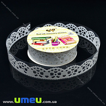 Декоративний скотч мереживний, Білий, Бантики, 15 мм (DIF-017902)