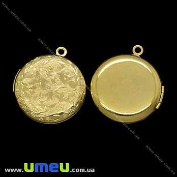 Медальон Круглый с цветами, Золото, 31х28 мм, 1 шт (POD-020114)
