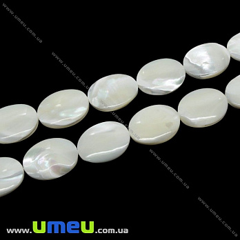 Бусина натуральный камень Перламутр белый, 18х13х4,6 мм, Овальная плоская, 1 шт (BUS-035322)