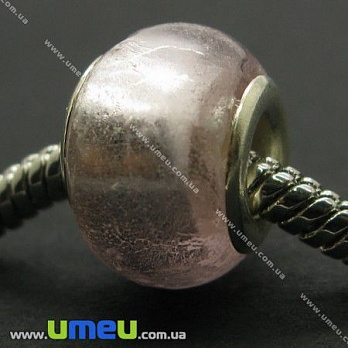 [Архів] Намистина PANDORA Lampwork, 14х10 мм, Рожева, Срібло (BUS-004551)