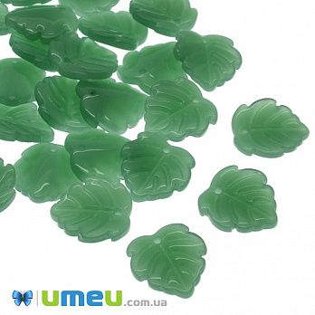 Намистина скляна, 15х14 мм, Листок, Зелена (BUS-046185)