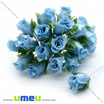 Роза тканевая, 15 мм, Голубая светлая, 1 шт (DIF-014671)