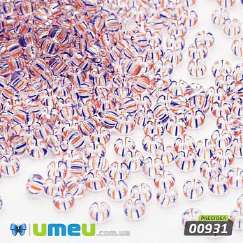 Бісер чеський №894/00931, Прозорий у червоно-синю смужку, 10/0 (BIS-043993)