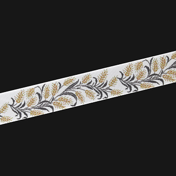 Репсовая лента с рисунком Колоски, 25 мм, Белая (LEN-061750)