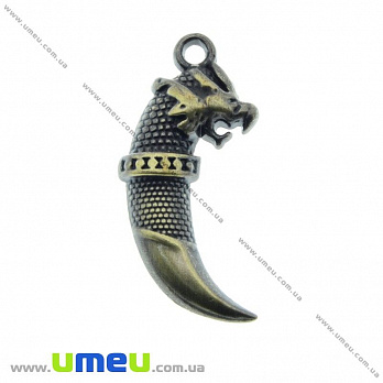 [Архів] Підвіска металева Зуб Вовка, Антична бронза, 43х21х5 мм (POD-003418)