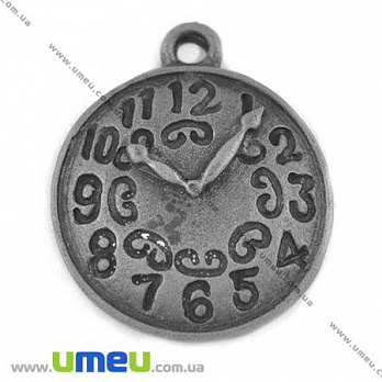 Подвеска металлическая Часы, Античное серебро, 22х18 мм, 1 шт (POD-002542)