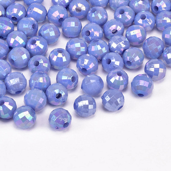 Бусины пластиковые радужные, Круглые граненые, 6 мм, Синие (BUS-059581)