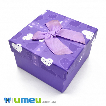 Подарочная коробочка Квадратная с сердечками, 9х9х5,8 см, Фиолетовая, 1 шт (UPK-042813)